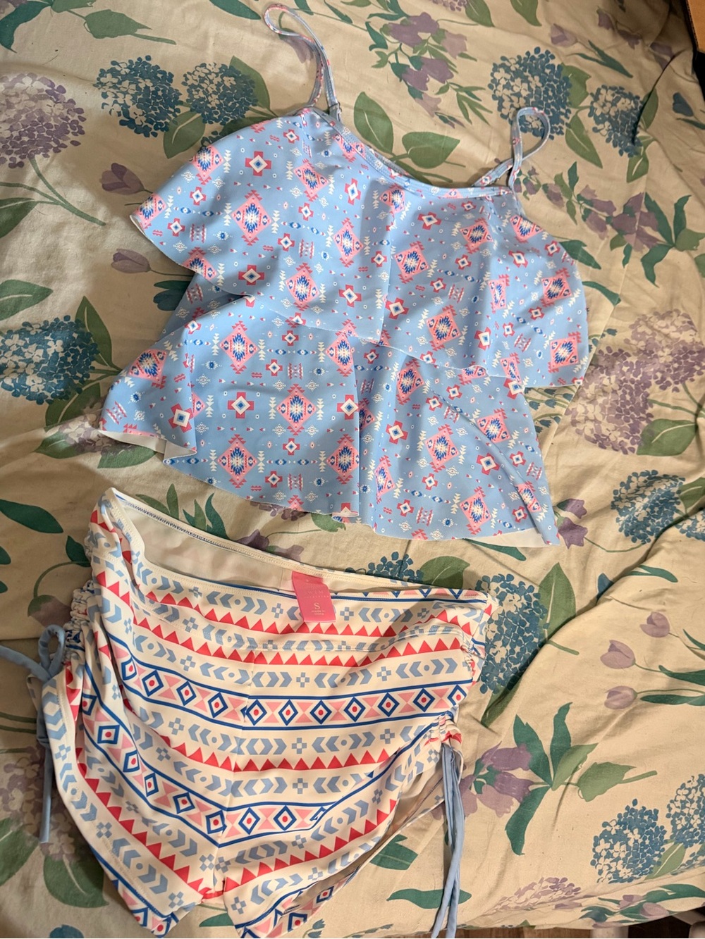 Simply Southern Light Blue & Coral Patterned Women's Bikini Set